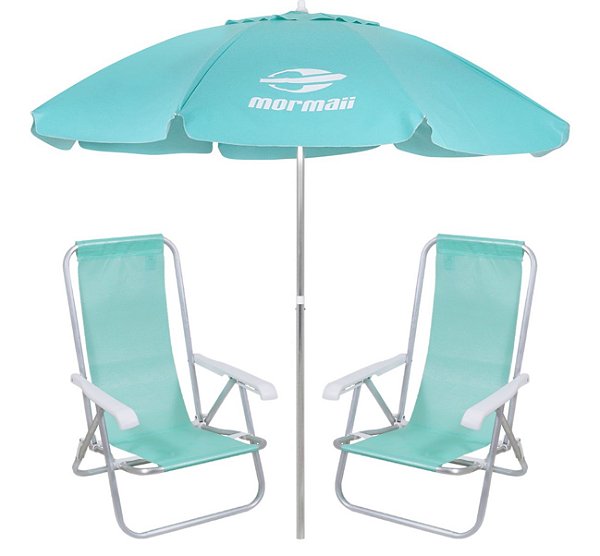 Kit 2 Cadeiras Reclinável Alumínio + Guarda Sol Bagum 2,4m Verde Mormaii - Belfix