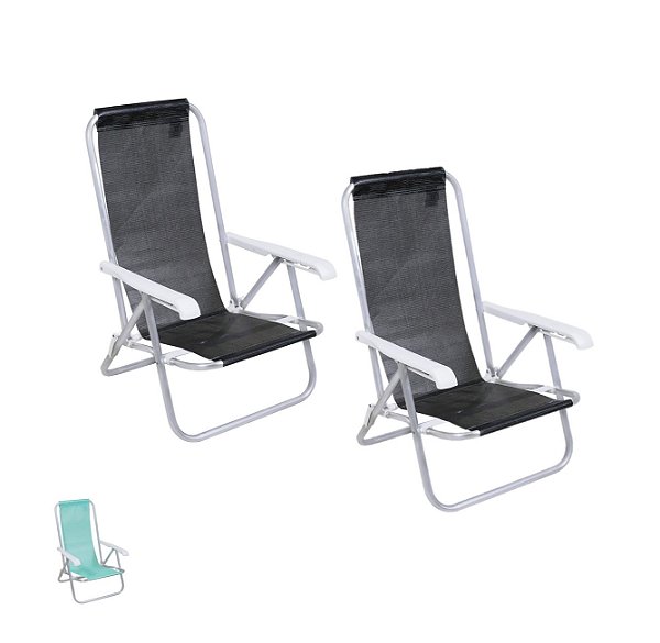 Kit 2 Cadeira de Praia Reclinável 4 Posições Alumínio Lazy Sannet Mormaii - Belfix