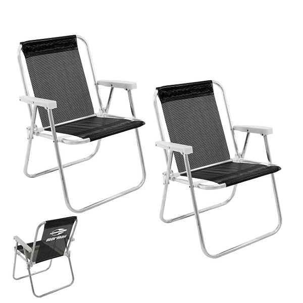 Kit 2 Cadeira de Praia Alta Alumínio Lazy Sannet Preta Mormaii - 023567 Belfix