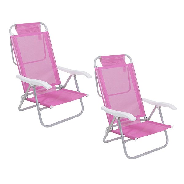 Kit 2 Cadeira Reclinável Sunny 6 Posições Alumíno Praia Piscina Camping Rosa - 063010 Belfix