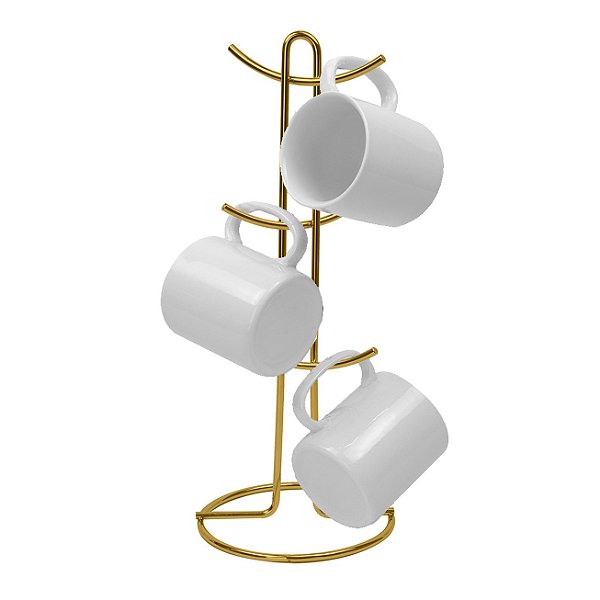 Suporte Organizador 6 Canecas Porta Xícaras Café Bancada Cozinha Dourado - 1126DD Future
