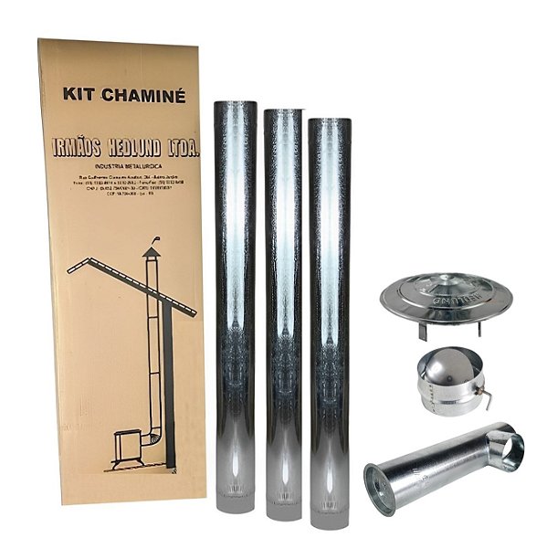 Kit Chaminé Para Fogão A Lenha 3 Canos 1m + Joelho + Chapéu + Anel Borboleta Galvanizado 110mm Nº1 - Hedlund