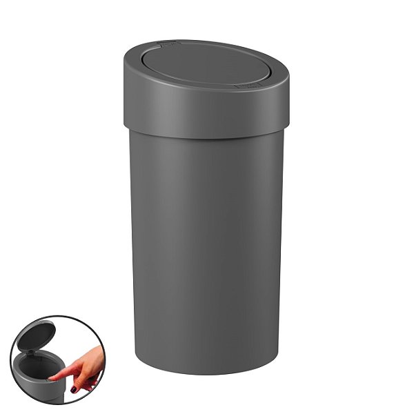 Lixeira 9 Litros com Tampa Click Press Cozinha Banheiro Chumbo - 10909 Coza