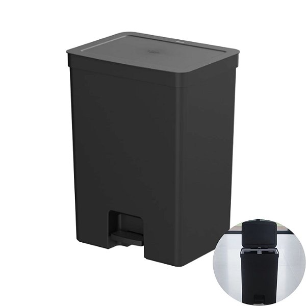 Lixeira Grande com Pedal 50 Litros Cesto de Lixo Cozinha Preto - Trium LX4400PTF Ou