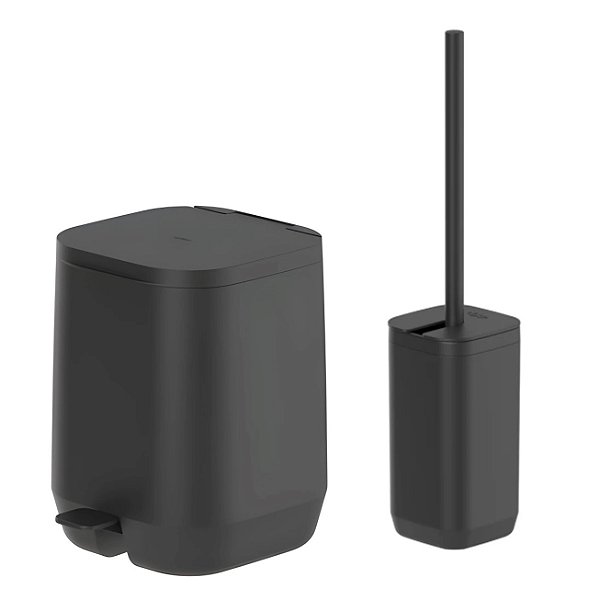 Kit Banheiro 2pç Lixeira 6L Com Pedal + Suporte Porta Escova Sanitária Preto - Aura Ou