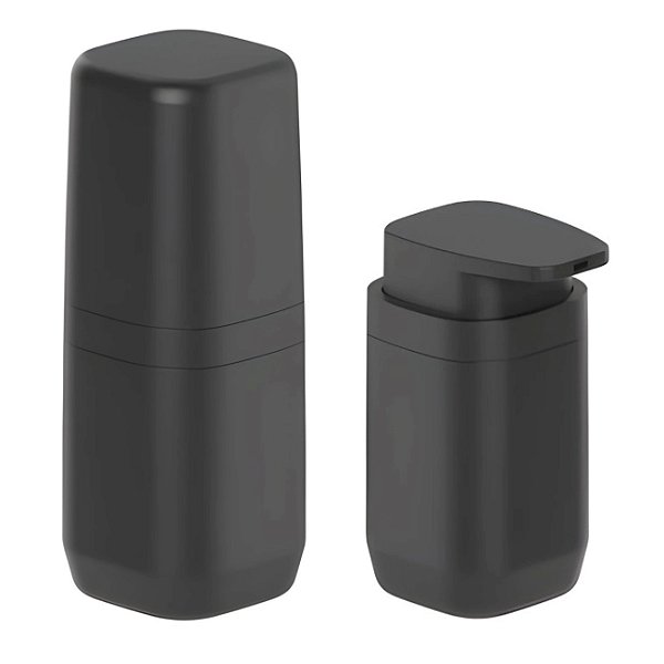 Kit Banheiro 2pç Porta Escova de Dente + Dispenser Sabonete Líquido 380ml Preto - Aura Ou