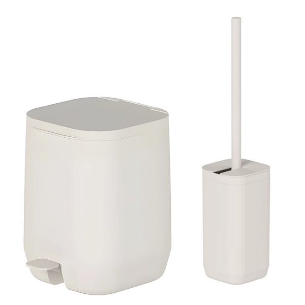 Kit Banheiro 2pç Lixeira 6L Com Pedal + Suporte Porta Escova Sanitária Bege - Aura Ou