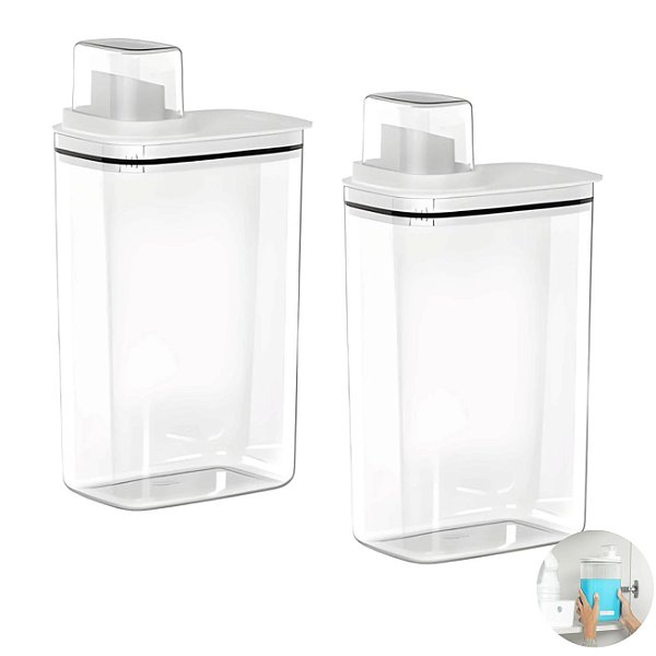 Kit 2 Dispenser Sabão Líquido Dosador 2,3 Litros Lavanderia Natural Branco - Flow DFW200BCF Ou