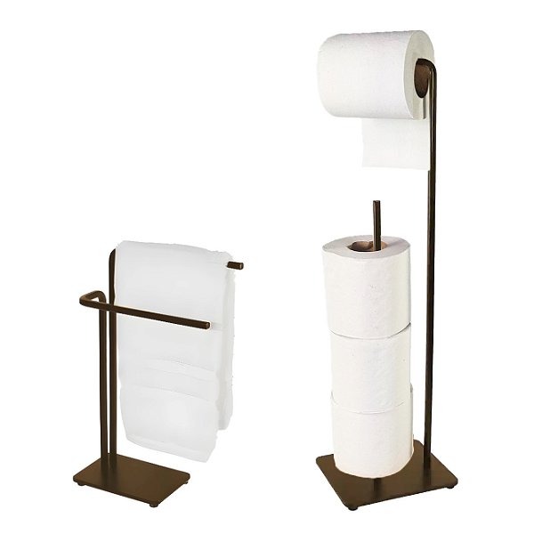Kit Banheiro Suporte Papel Higiênico 4 Rolos + Toalheiro Duplo Cor Café - Future