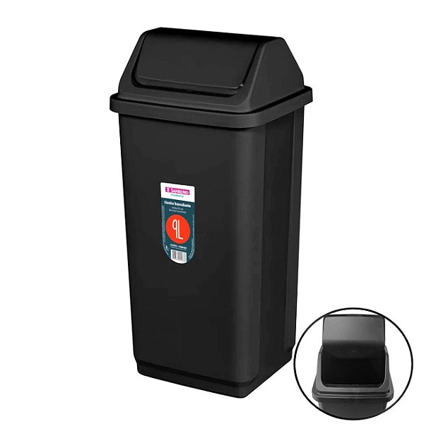 Lixeira Plástica 9 Litros Basculante Cesto De Lixo Preto Banheiro Cozinha - SR2209/20 Sanremo