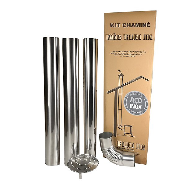 Kit Chaminé Inox 3 Canos 1m Curva Chapéu Fogão Lenha Ø 115mm - N° 2 Hedlund