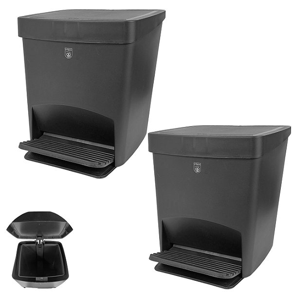Lixeira 15 Litros Grande Com Tampa Pedal Plástica Cozinha Preto - Gambrage 403170 Crippa