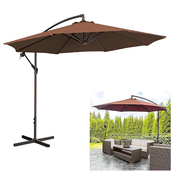 Ombrelone Lateral Suspenso 3m Guarda Sol Piscina Jardim Kauai Marrom - AMZ