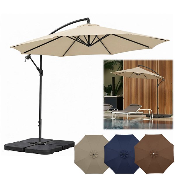 Kit Ombrelone Lateral Suspenso 3m Kauai + Base 60 Litros Quadrada Piscina Jardim - AMZ