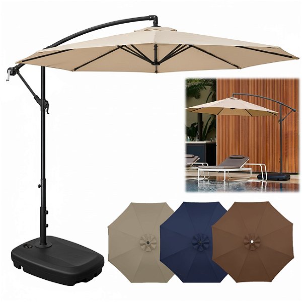 Kit Ombrelone Lateral Suspenso 3m Kauai + Base 55 Litros Piscina Jardim - AMZ