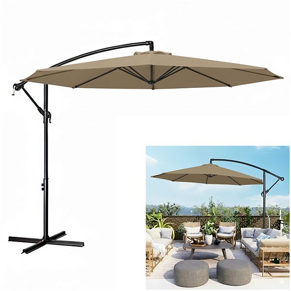 Ombrelone Lateral Suspenso 3m Guarda Sol Piscina Jardim Kauai Cinza Quente - AMZ