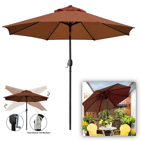 Ombrelone Guarda Sol 3m Com Manivela Articulado Jardim Piscina Maresias Marrom - AMZ