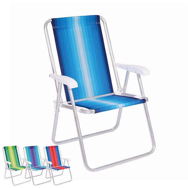 Cadeira Alumínio Encosto Alto Listrada Camping Praia Piscina Cores Sortidas - 2184 Mor