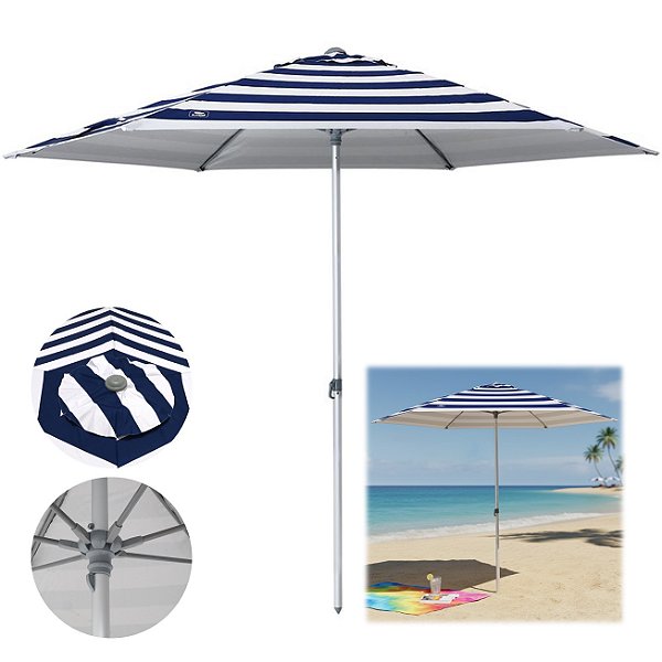 Guarda Sol Premium 2,60m Alumínio Reforçado Milagres Azul Listrado - 12860 Belfix