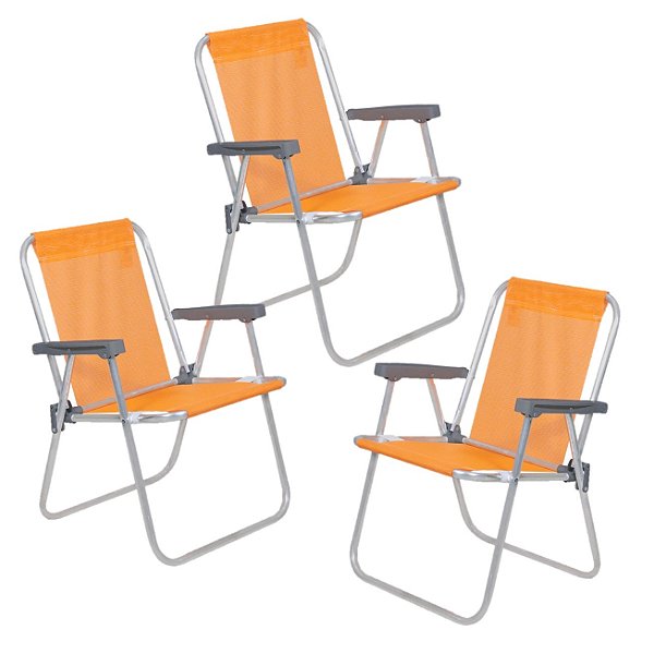 Kit 3 Cadeiras de Praia Alta Alumínio Lazy Sannet Laranja - 023511 Belfix