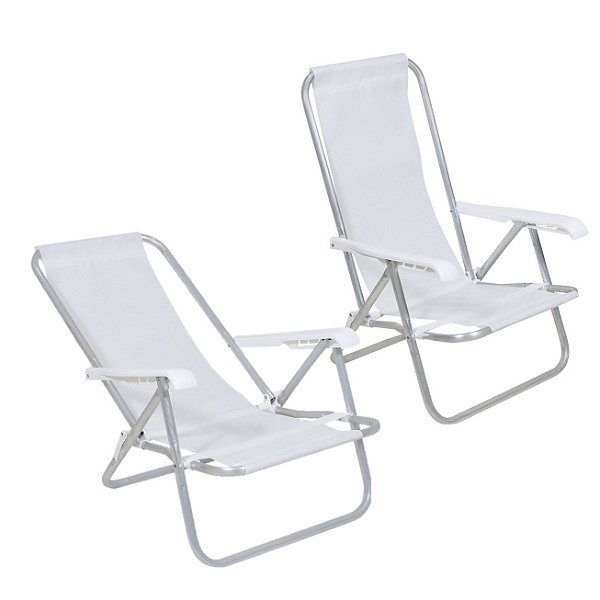 Kit 2 Cadeiras de Praia Reclinável 4 Posições Alumínio Lazy Sannet Branca - 023001 Belfix