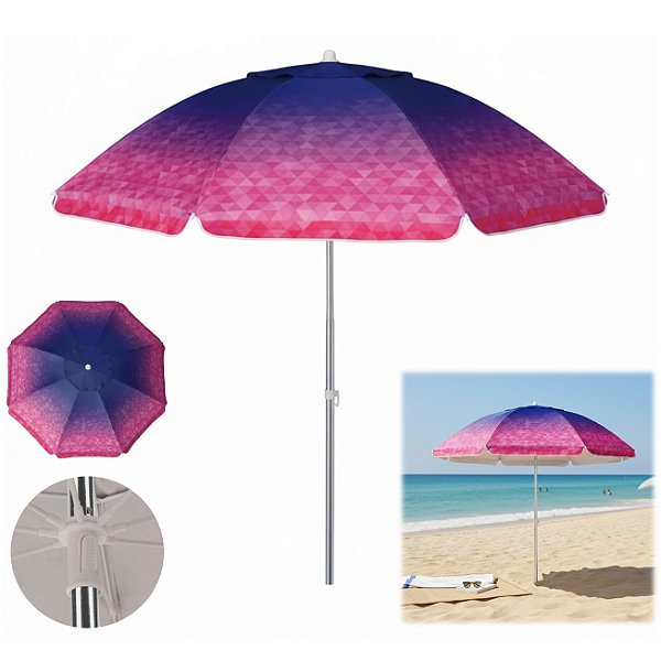 Guarda Sol 2m Alumínio Sombreiro Aruba Azul Marinho/Rosa - 1309 Tobee