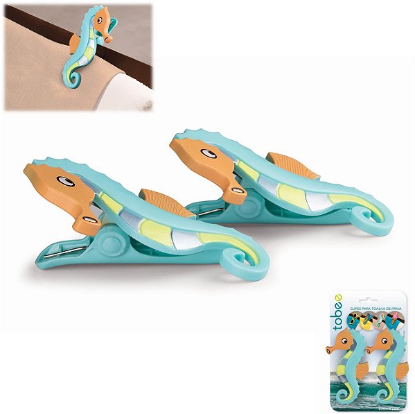 Kit 2 Prendedores de Toalha Modelo Cavalo Marinho Para Cadeira de Praia - 3105 Tobee