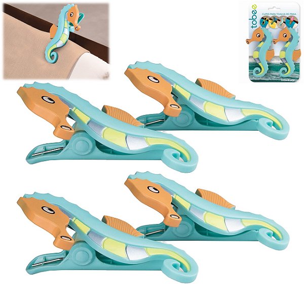 Kit 4 Prendedores de Toalha Modelo Cavalo Marinho Para Cadeira de Praia - 3105 Tobee