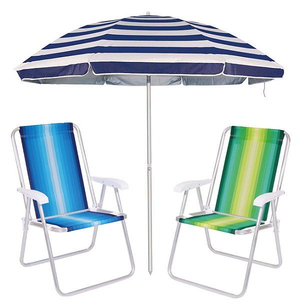 Kit Praia 2 Cadeiras Alta Guarda Sol Alumínio Articulado 2 Metros Sombreiro Praia Piscina - Mor