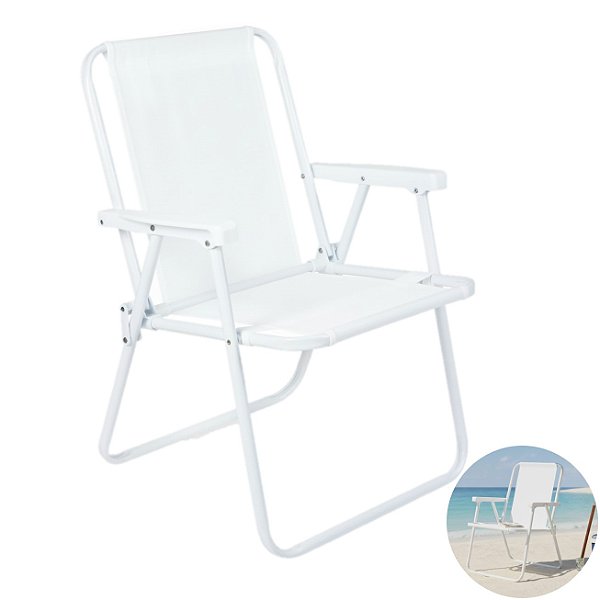 Cadeira de Praia Alta Piscina Jardim Aço Branca 110Kg - 2058 Mor