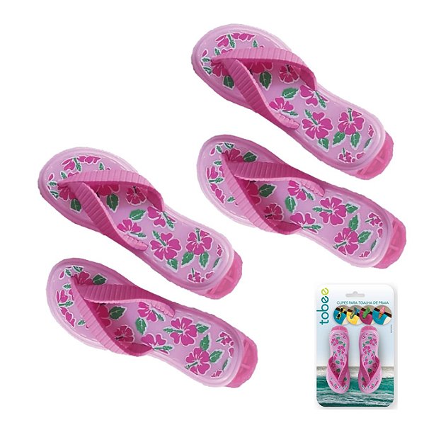 Kit 4 Prendedores De Toalha Sandália Rosa Clip Para Cadeira De Praia - 3104 Tobee