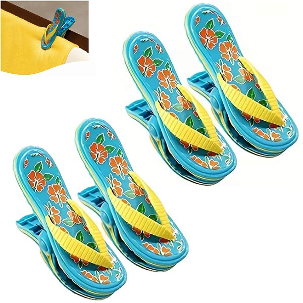 Kit 4 Prendedores De Toalha Sandália Azul Clip Para Cadeira De Praia - 3100 Tobee