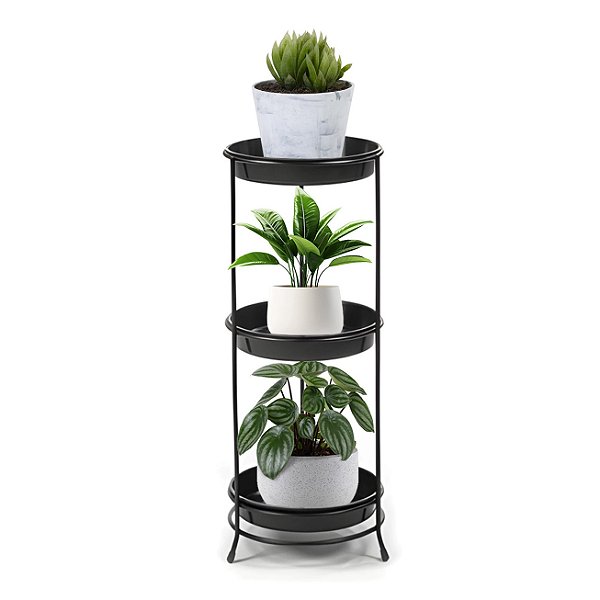 Suporte Aramado Preto para Vasos de Plantas 3 Bandejas Floreira - 102/5 Azzo