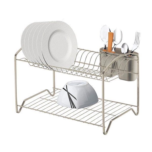 Escorredor de Louça Duplo Porta Talheres Prato Copos Níquel Cozinha - 1527NI Future