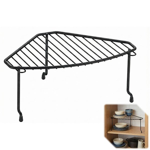 Organizador De Canto Para Armário Suporte Porta Pratos e Utensílios Cozinha Preto Fosco - 1083 Future