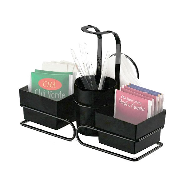 Porta Sachê Mexedor Guardanapos Café Adoçante Preto Fosco 2247PT - Future