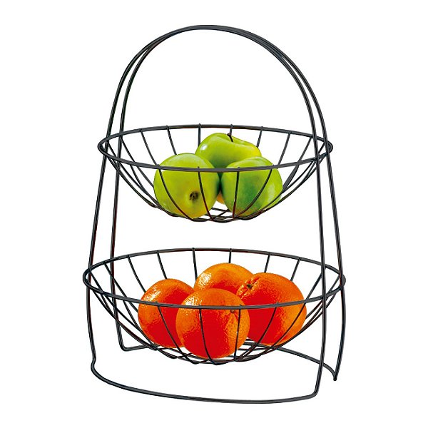 Fruteira de Mesa 2 Andares Cesto Organizador Frutas Preto Onix - 992OX Future