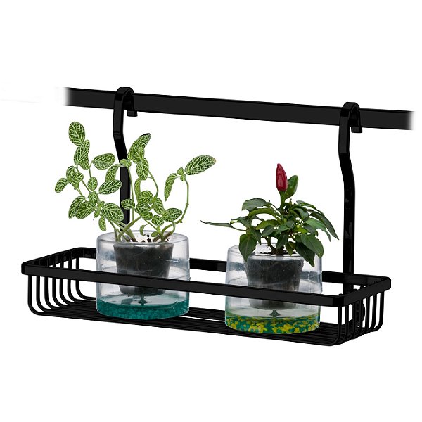 Suporte Porta Utensilios Para Barra de Parede Cozinha Preto Fosco - 2802PT
