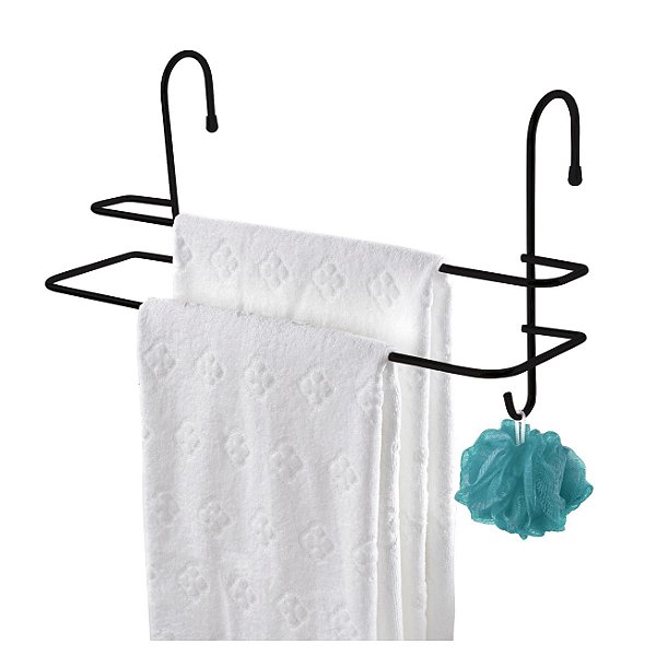 Suporte Porta Toalha Toalheiro Duplo 45cm Box Banheiro Preto Fosco - 1175PT Future