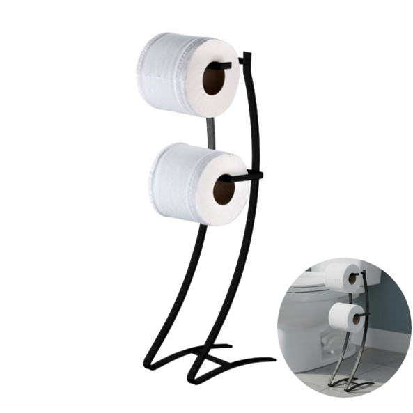 Suporte Porta Rolo Papel Higiênico Duplo Papeleira Chão Banheiro Preto Fosco - 1030PT Future