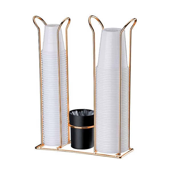 Suporte Organizador Porta Copos Descartáveis 200/80/50ml Mexedor Rose Gold - 1060PT Future