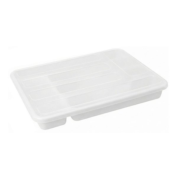 Organizador de Talheres Com Tampa Para Gaveta 5 Divisorias Plástico Cozinha Branco - Rotaplast