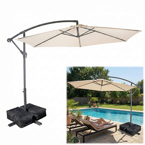 Kit Ombrelone Lateral Suspenso 2,5 Metros TAIPU Bege + Base 45kg Portátil - AMZ