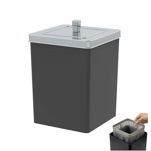 Lixeira Quadrada 6,5 Litros Cesto De Lixo Preto/Dourado Para Banheiro Cozinha - 530PTC Future