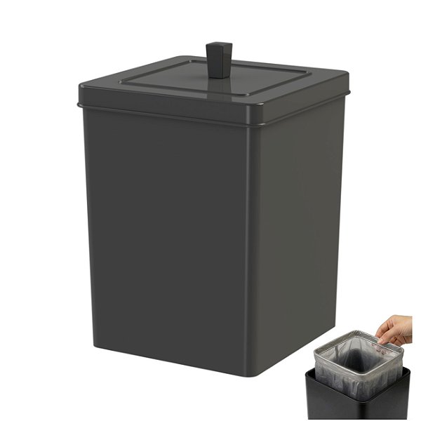 Lixeira Quadrada 6,5 Litros Cesto De Lixo Preto Para Banheiro Cozinha - 530PT Future