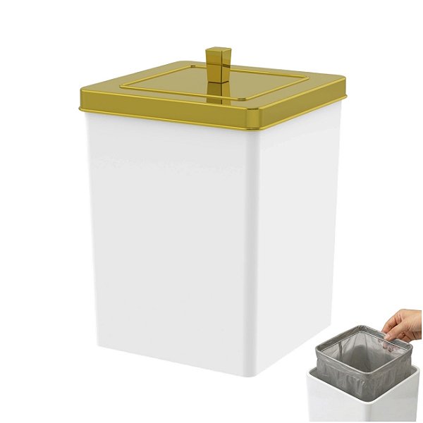 Lixeira Quadrada 6,5 Litros Cesto De Lixo Dourada Para Banheiro Cozinha - 530BCD Future