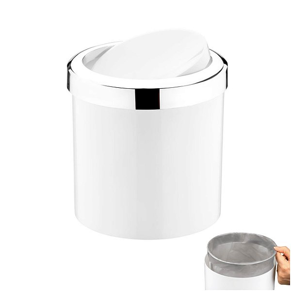 Lixeira 5 Litros Tampa Cesto De Lixo Basculante Para Cozinha Banheiro  Cromada - 1215BCC Future