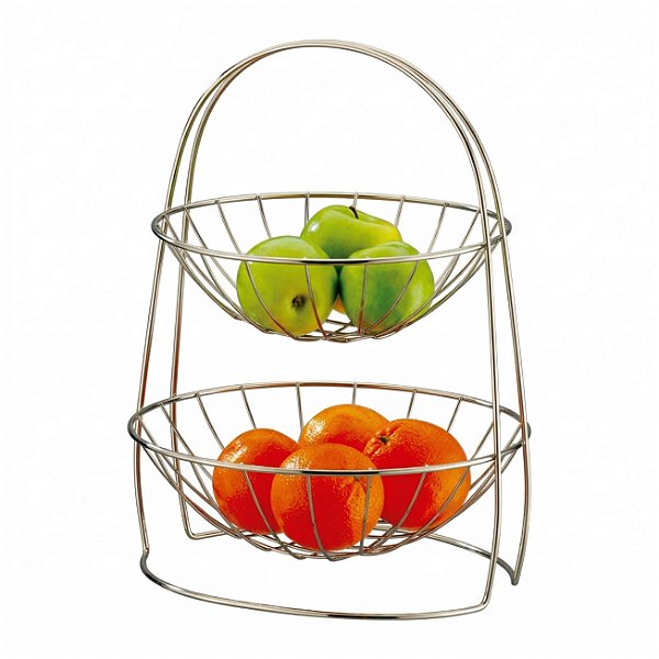 Fruteira de Mesa 2 Andares Cesto Organizador Frutas Níquel - 992NI Future