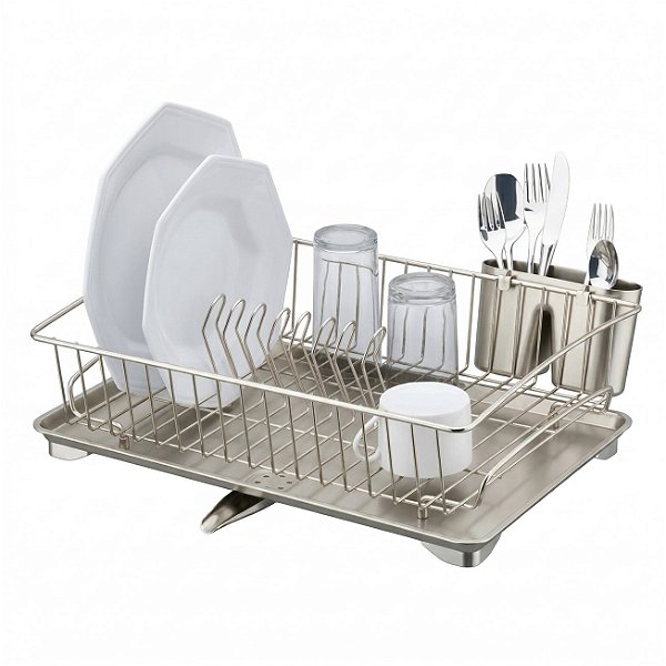 Escorredor de Louça Porta Talheres Prato Copos Com Bandeja Níquel Cozinha - 1547NI Future
