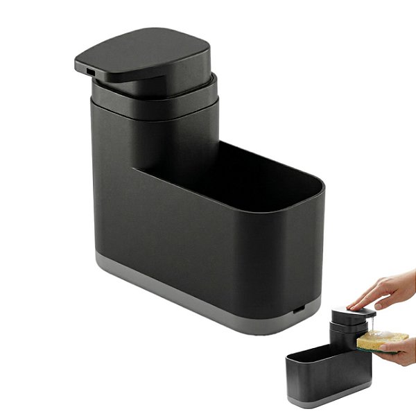 Dispenser  Porta Esponja Sabonete Líquido Detergente 550ml  Preto Fosco - DT600PTF Ou